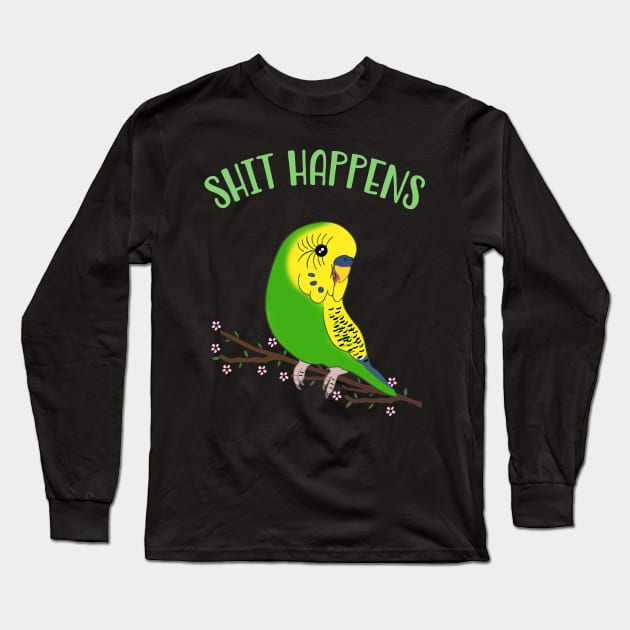 shit happens - green budgie doodle Long Sleeve T-Shirt by FandomizedRose